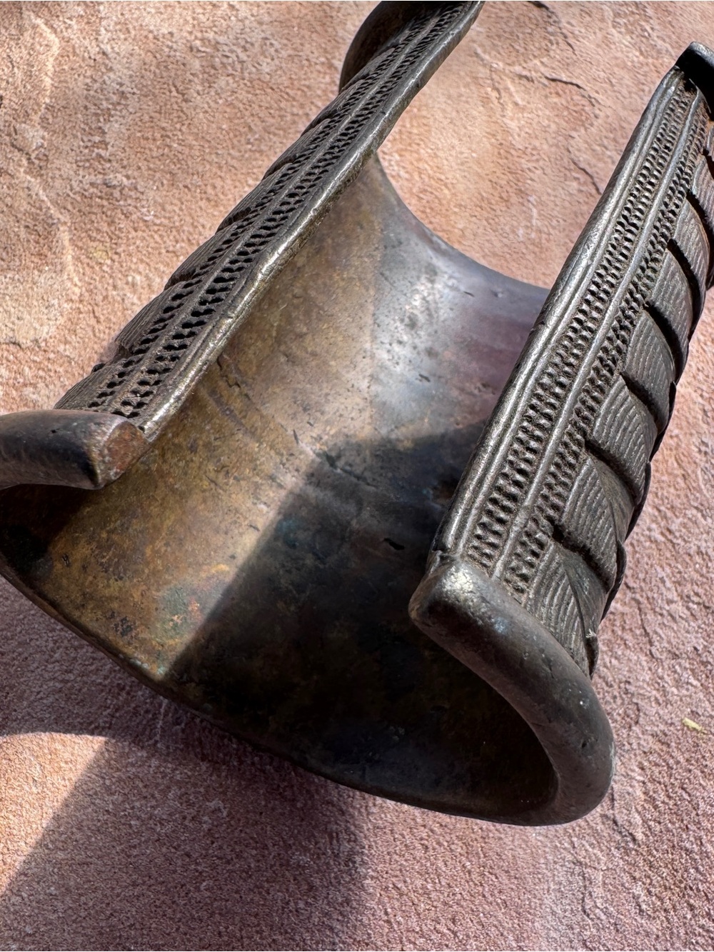 African Lost Wax Cuff Burkina Faso Bronze Wide Statement Currency Bracelet 332g - Picture 11 of 17